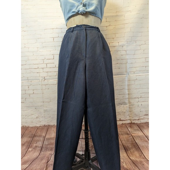 Petite Sophisticate Womens Slacks Trouser Size 8P Navy Blue Pleated High Waist - Picture 3 of 7